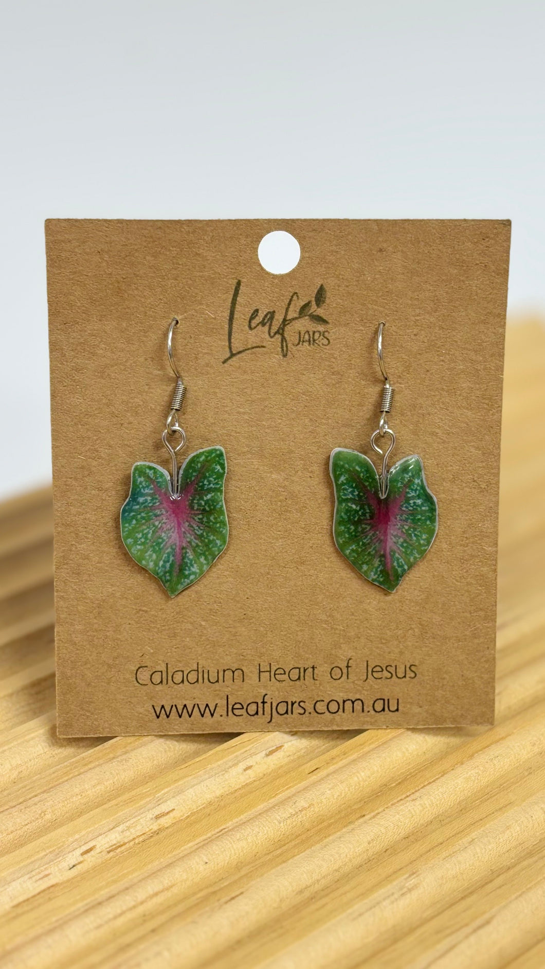 Caladium Heart of Jesus Leaf Earrings 