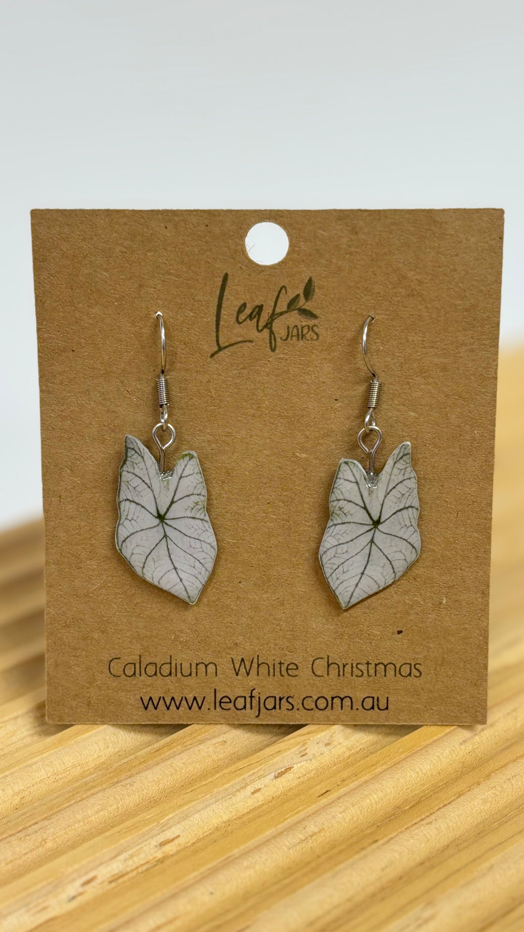 Calathea White Christmas Leaf Earrings